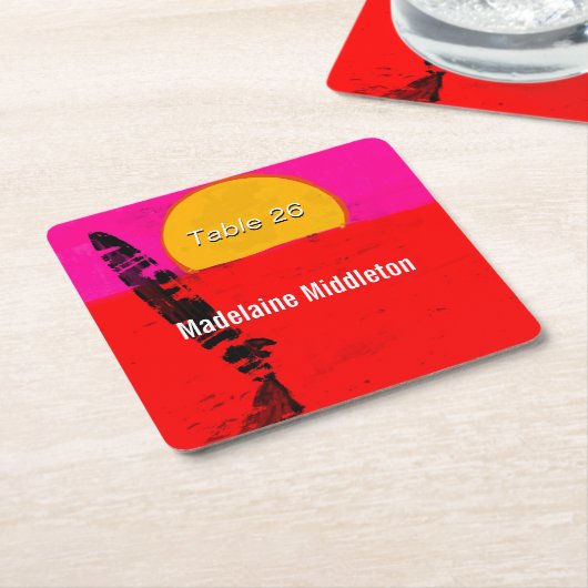 プレイスエスコートネームシーティングサマービーチレトロ スクエアペーパーコースター (アングル)