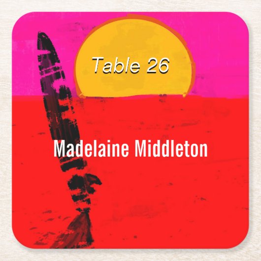 プレイスエスコートネームシーティングサマービーチレトロ スクエアペーパーコースター (正面)