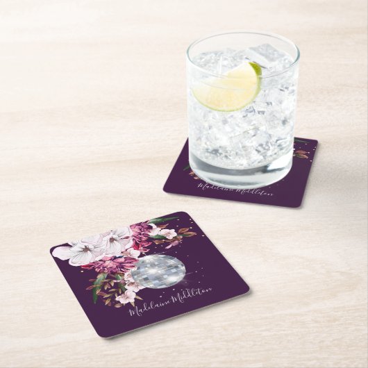 プレイスエスコートネームシーティングディスコフローラブルゴーニュ スクエアペーパーコースター (インサイチュ)