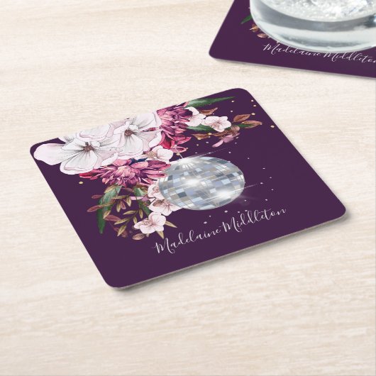 プレイスエスコートネームシーティングディスコフローラブルゴーニュ スクエアペーパーコースター (アングル)