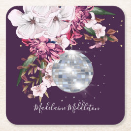 プレイスエスコートネームシーティングディスコフローラブルゴーニュ スクエアペーパーコースター