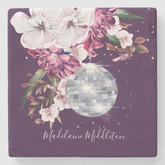 プレイスエスコートネームシーティングディスコフローラブルゴーニュ ストーンコースター (正面)