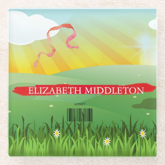 プレイスエスコート名シーティングタイル素朴フェスティバル ガラスコースター (正面)