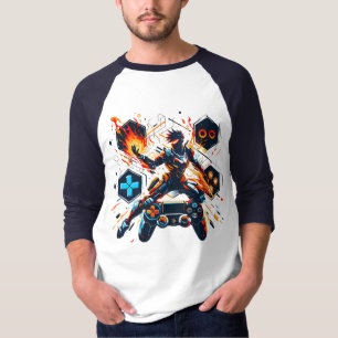 プレイステーション ゲーミング ヒーロー ファイヤー コントローラー アート Tシャツ