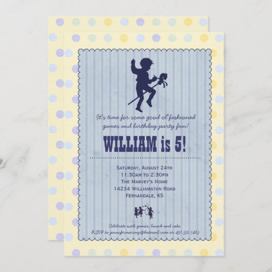 プレイタイムおもしろいヴィンテージパーティの招待状- Boy 招待状 (正面/裏面)
