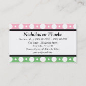 プレイデイズピンクグリーン水玉模様名刺 コーリングカード (裏面)