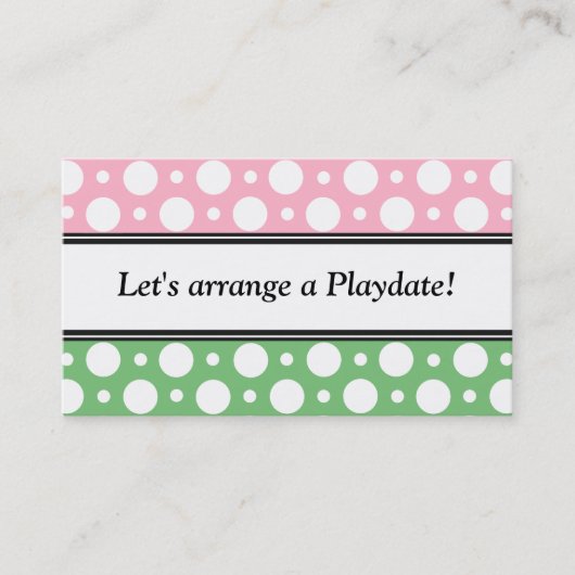 プレイデイズピンクグリーン水玉模様名刺 コーリングカード (正面)
