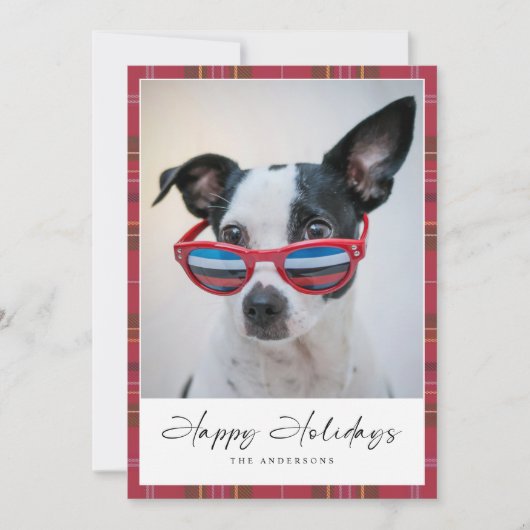 プレイドおもしろい犬ハッピーホリデーズフォトカード シーズンカード (正面)