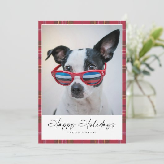 プレイドおもしろい犬ハッピーホリデーズフォトカード シーズンカード (スタンド正面)
