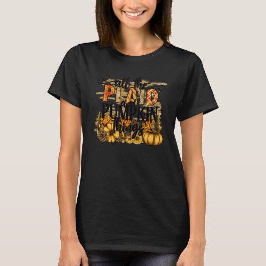 プレイドとカボチャの全てが面白いハロウィーン Tシャツ (正面)