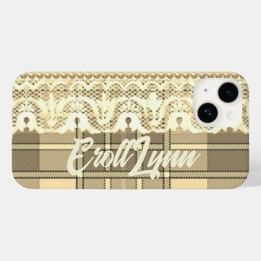 プレイドとレースかわいいフェミニンクリームブラウン Case-Mate iPhoneケース (裏面 (横))