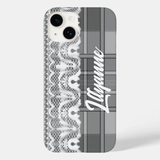プレイドとレースの黒と白かわいい Case-Mate iPhoneケース (裏面)