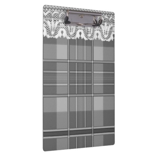 プレイドとレース黒グレー白かわいいガーリー クリップボード (右)