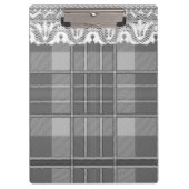 プレイドとレース黒グレー白かわいいガーリー クリップボード (正面)