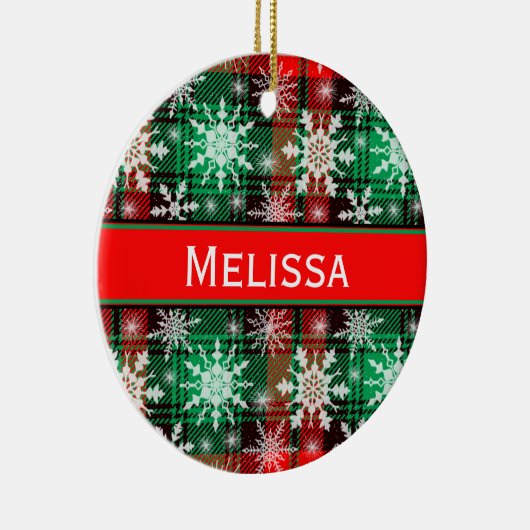 プレイドと雪の結晶クリスマスパターン名 セラミックオーナメント (右)
