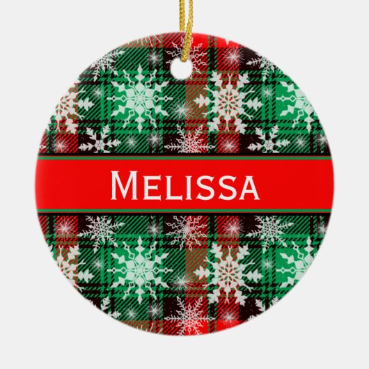 プレイドと雪の結晶クリスマスパターン名 セラミックオーナメント (正面)