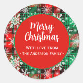 プレイドと雪の結晶クリスマスパターン1 ラウンドシール (正面)