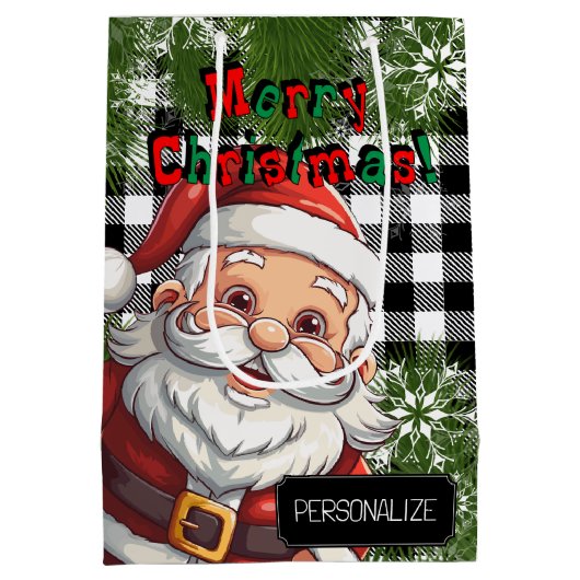 プレイドの国のクリスマスデザイン – パーソナライズ ミディアムペーパーバッグ (裏面)