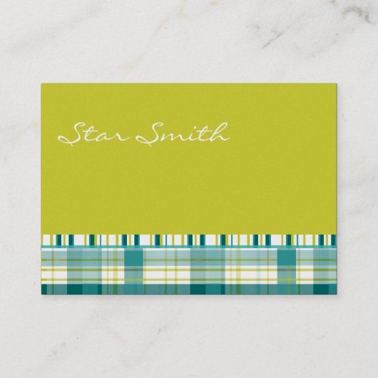 プレイドアクアブルーとライム付きストライプ 名刺 (裏面)