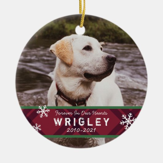 プレイドアンドスノーフレークスペットメモリアルオーナメント セラミックオーナメント (正面)