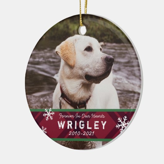 プレイドアンドスノーフレークスペットメモリアルオーナメント セラミックオーナメント (左)