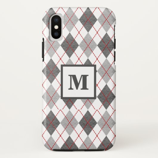 プレイドアーガイルレッドグレーシルバーカスタムモノグラム Case-Mate iPhoneケース (裏面)
