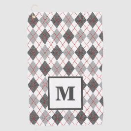 プレイドアーガイルレッドグレーシルバーゴルフカスタムモノグラム ゴルフタオル