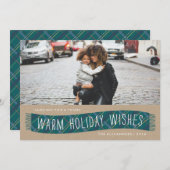 プレイドウィンタースカーフホリデーカード – ティール(緑がかった色) シーズンカード (正面/裏面)