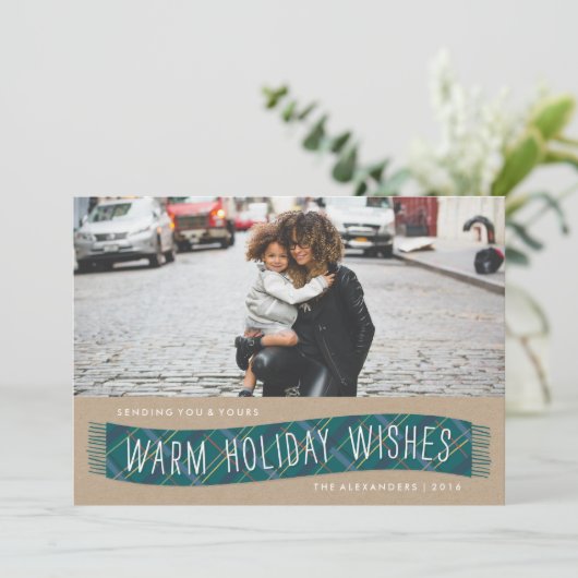 プレイドウィンタースカーフホリデーカード – ティール（緑がかった色） シーズンカード (スタンド正面)