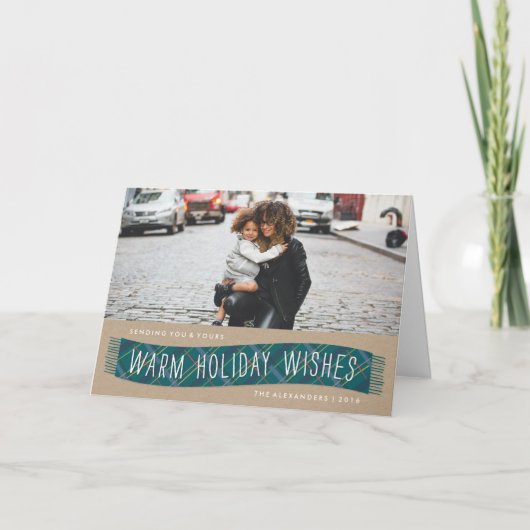 プレイドウィンタースカーフホリデーカード – ティール（緑がかった色） シーズンカード (正面)