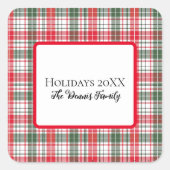 プレイドウィンターホリデークリスマスパーソナライズされた スクエアシール (正面)