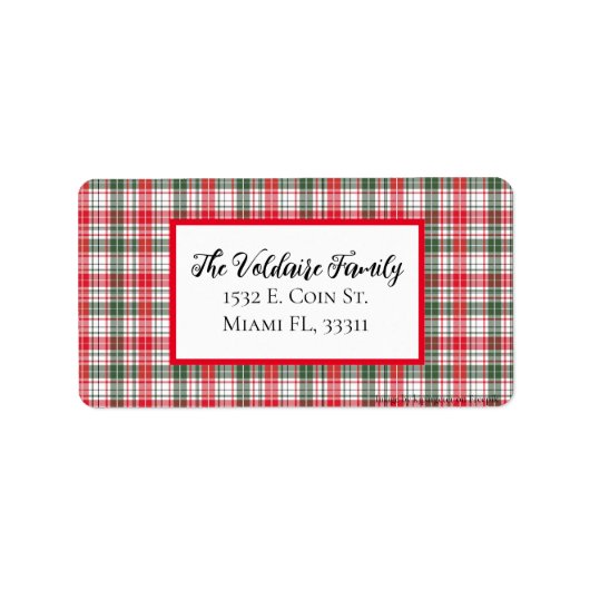 プレイドウィンターホリデークリスマスファミリーパーソナライズされた ラベル (正面)