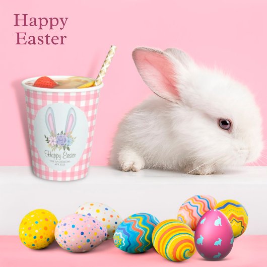 プレイドウォーター色フローラバニーテンプレートイースター 紙コップ