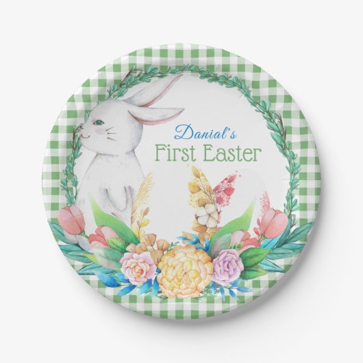 プレイドウォーター色フローラリースファーストイースター ペーパープレート (正面)