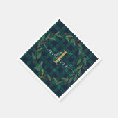 プレイドエレガントモノグラムスクリプトリースタータンチェック紙 スタンダードカクテルナプキン (角)