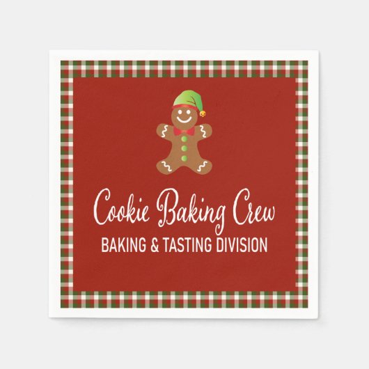 プレイドクッキーベーキングクルー赤クリスマスホリデー スタンダードカクテルナプキン (正面)