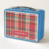 プレイドクラシックパーソナライズされた子供の名前素朴 メタルランチボックス (正面)