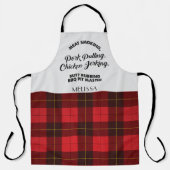 プレイドクランウォーレスレッド金ゴールド市松模様にタータンチェック エプロン (正面)