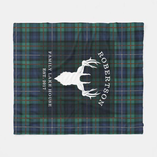 プレイドクランロバートソンタータンチェックファミリーレイクハウス フリースブランケット (正面(横))