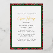 プレイドクリスマスオープンハウススススチュワートタータンチェック金ゴールド 箔招待状 (正面)