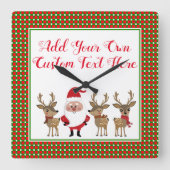 プレイドクリスマスカスタムタイポグラフィサンタクロース スクエア壁時計 (正面)