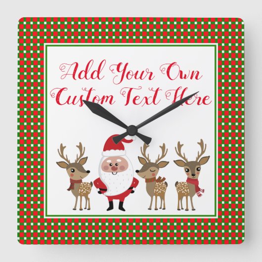 プレイドクリスマスカスタムタイポグラフィサンタクロース スクエア壁時計 (正面)