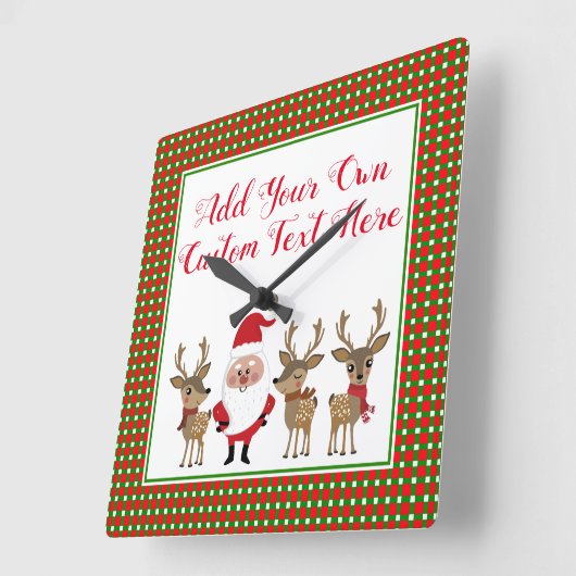 プレイドクリスマスカスタムタイポグラフィサンタクロース スクエア壁時計 (傾斜)