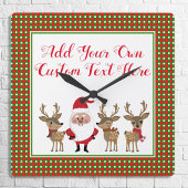 プレイドクリスマスカスタムタイポグラフィサンタクロース スクエア壁時計