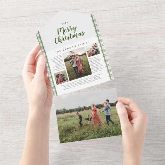 プレイドクリスマスジャーナル緑4フォトホリデー オールインワン招待状 (貼ってはがせる)