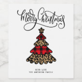 プレイドクリスマスツリーデザインメリークリスマス ワインラベル (シングルラベル)