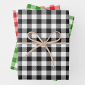 プレイドクリスマスホリデー白黒レッドグリーン ラッピングペーパーシート (インサイチュ)