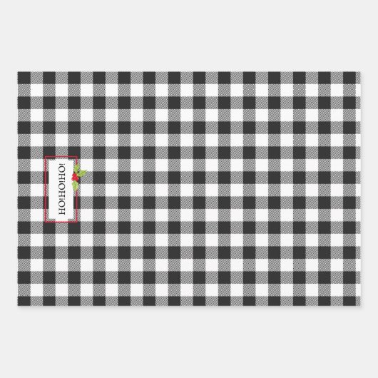 プレイドクリスマスホリデー白黒レッドグリーン ラッピングペーパーシート (正面)