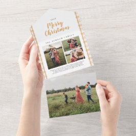 プレイドクリスマス金ゴールド4 Photo Holiday オールインワン招待状