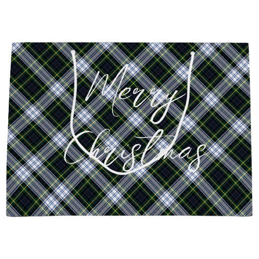 プレイドグリーンホワイトフェスティバルクリスマスゴードンタータンチェック ラージペーパーバッグ (正面)